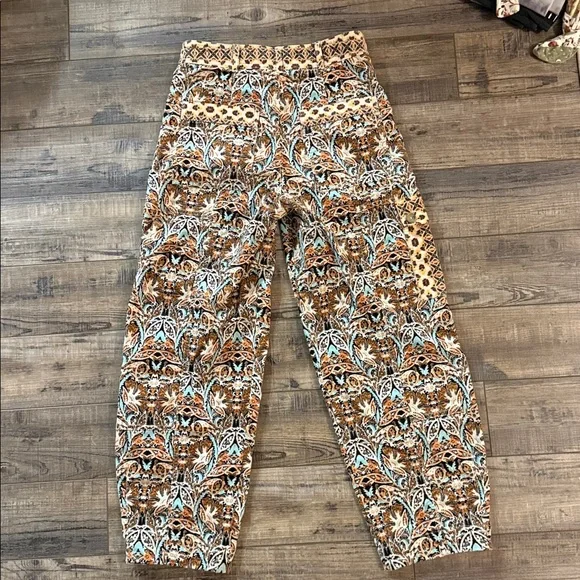 Anthropologie Boho Chic Corduroy Barrel Pants Blue Motif, Size 0 - Picture 6 of 10